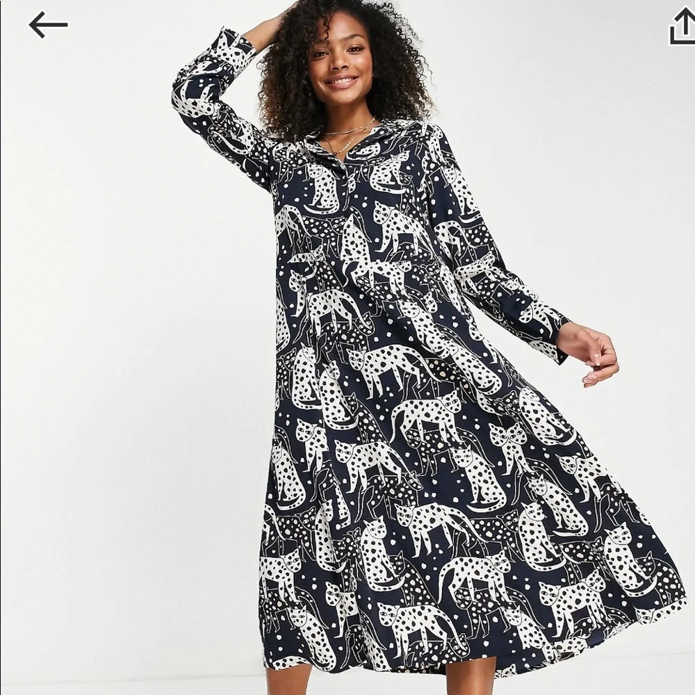 Monki recycled polyester shirt dress in multi - Picture 1 of 2